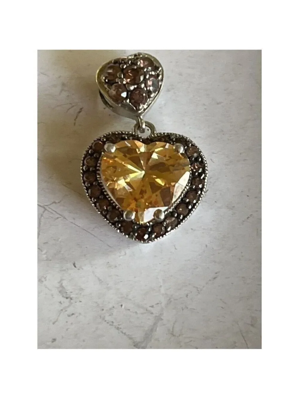 STERLING SILVER 4 CARAT HEART SHAPE GOLDEN PEACH HALO CZ SOLITAIRE PENDANT MA